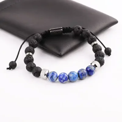 Lazurīta + lavas dabīgo akmeņu aproce vīriešiem